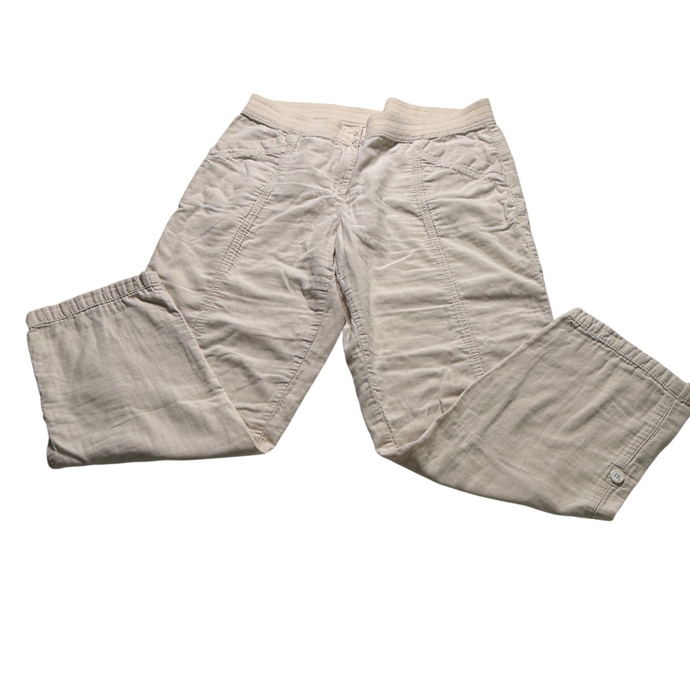 J.Jill Cropped Pants Wms SZ 12 Tan Beige Cotton Elastic Waist Casual CottageCore